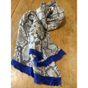 Calvin Klein Ombré Snake-Print Silk Scarf Royal Blue Trim 68x16inches